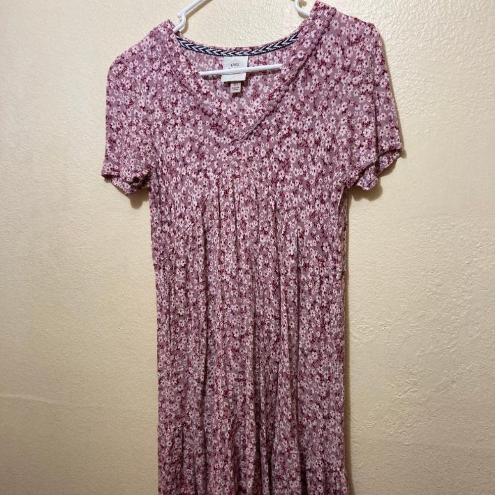 Knox Rose Women's Pink Dainty Floral Pattern Short Sleeve Midi Sun Dress Size XS